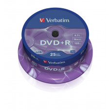 DVD+R, 16x, Branded, Silver Non Print Surface 25pk - 